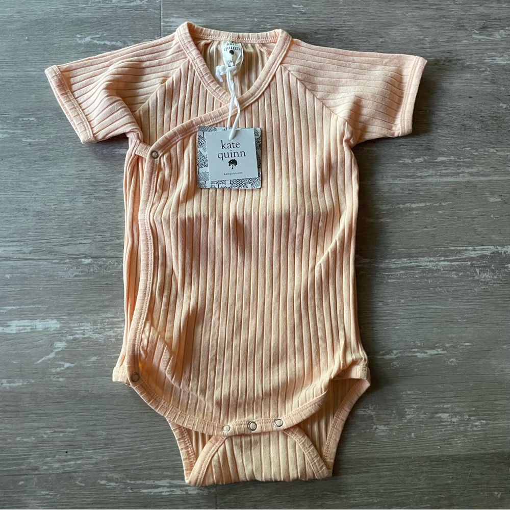 NWT 18-24m Kate Quinn Organic Cotton Wide Rib Kimono Bodysuit Tangerine Orange